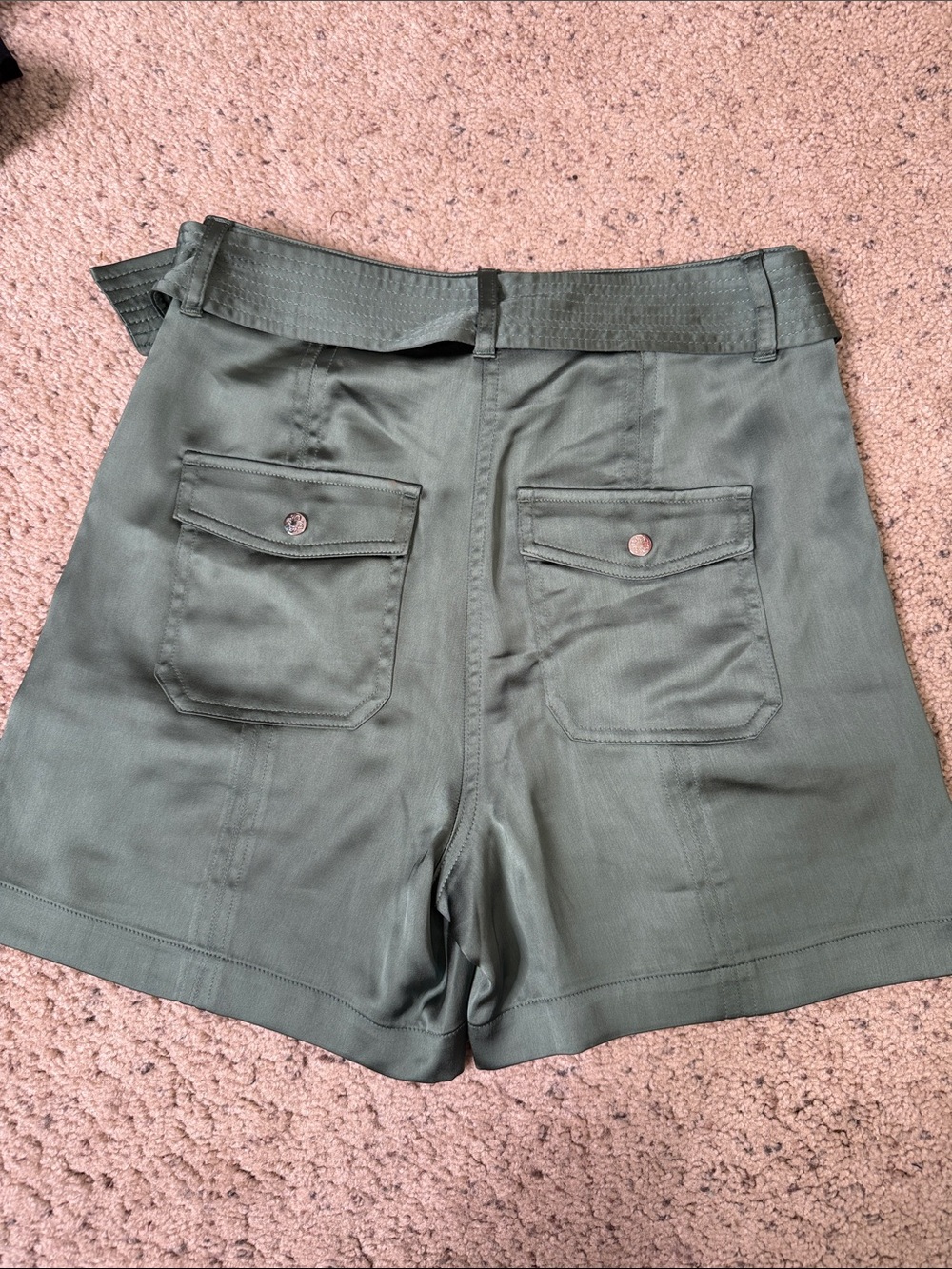 White House Black Market Dark Olive Belted Silky Cargo Shorts 2 - Picture 6 of 6